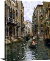 A Family Outing On A Venetian Canal Painting Rubens Santoro Canvas Art Fine Art Print