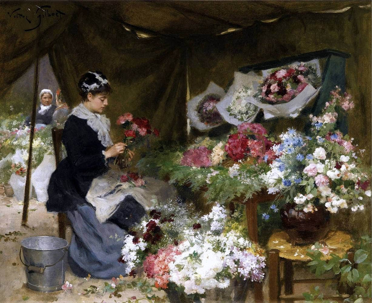 A Flower Seller Making Her Bouquets Painting Victor Gilbert Canvas Art Fine Art Print