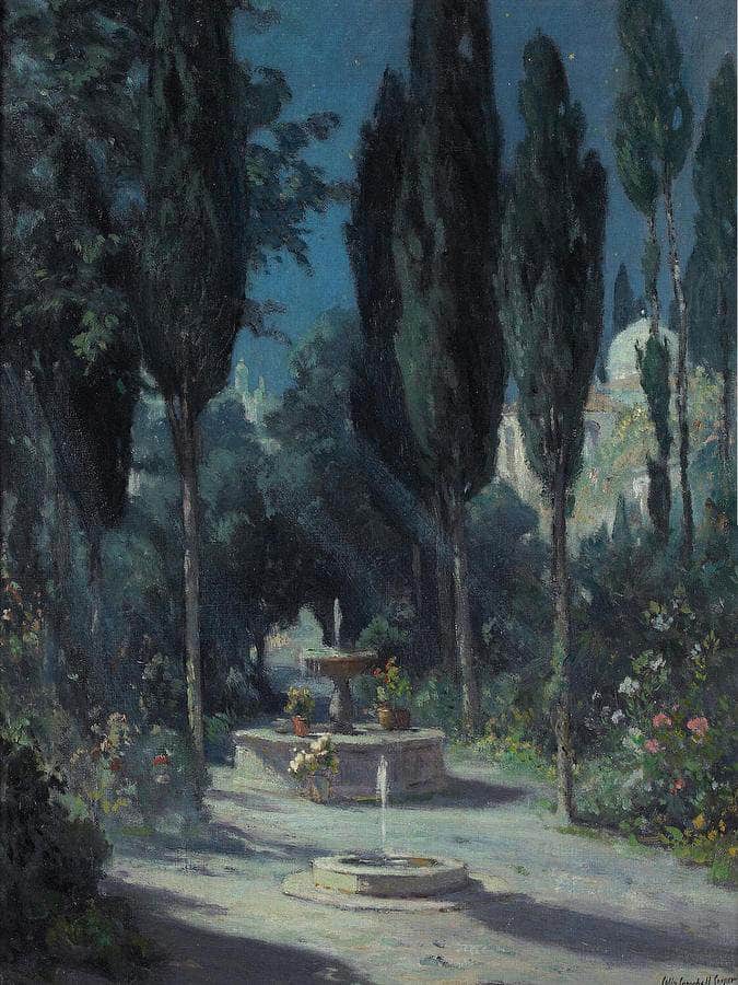 A Garden In Granada In The Moonlight By Colin Campbell Cooper Fine Art Print