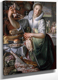 A Kitchenmaid In The Background Jesus In The House Of Mary And Martha By Joachim Wtewael Fine Art Print