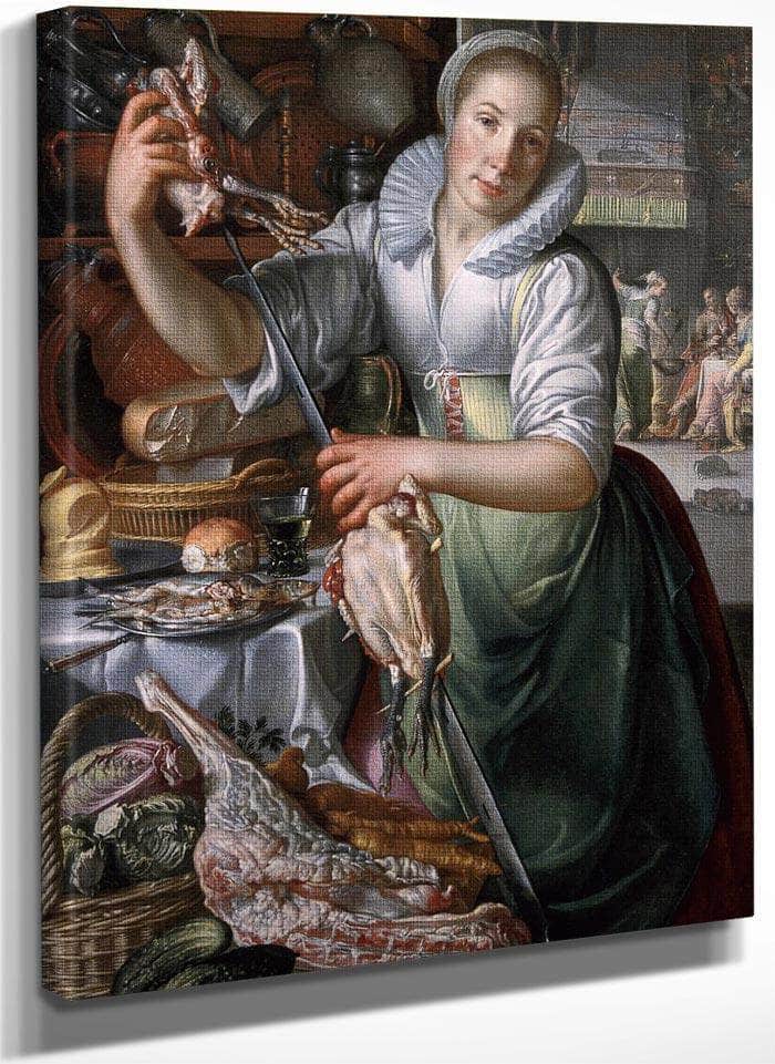 A Kitchenmaid In The Background Jesus In The House Of Mary And Martha By Joachim Wtewael Fine Art Print