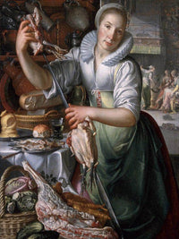 A Kitchenmaid In The Background Jesus In The House Of Mary And Martha By Joachim Wtewael Fine Art Print