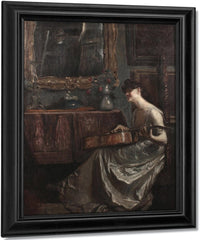 A Lady Playing A Guitar In A Music Room By Lajos Mark Fine Art Print