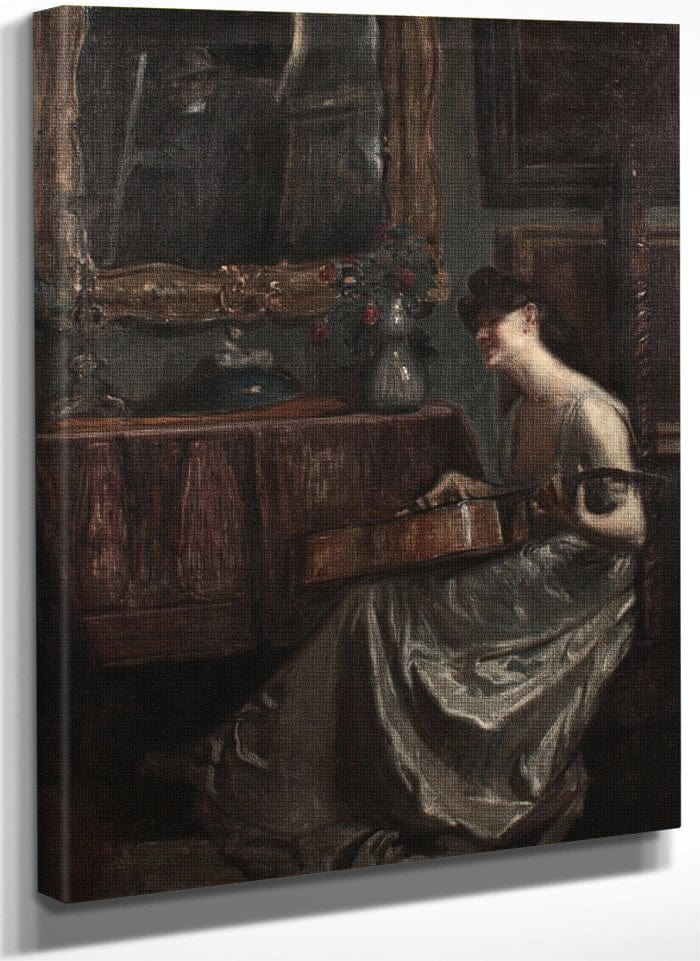 A Lady Playing A Guitar In A Music Room By Lajos Mark Fine Art Print