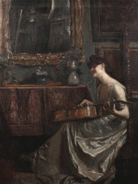 A Lady Playing A Guitar In A Music Room By Lajos Mark Fine Art Print