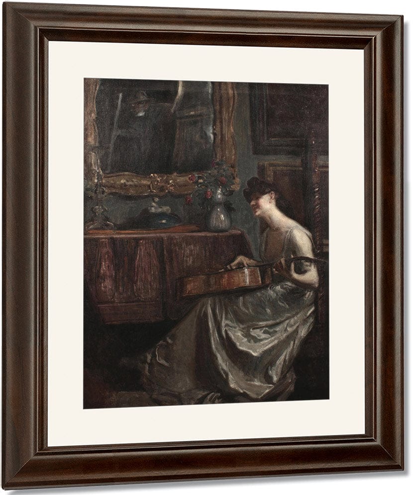 A Lady Playing A Guitar In A Music Room By Lajos Mark Fine Art Print