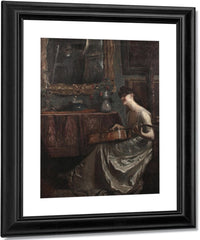 A Lady Playing A Guitar In A Music Room By Lajos Mark Fine Art Print