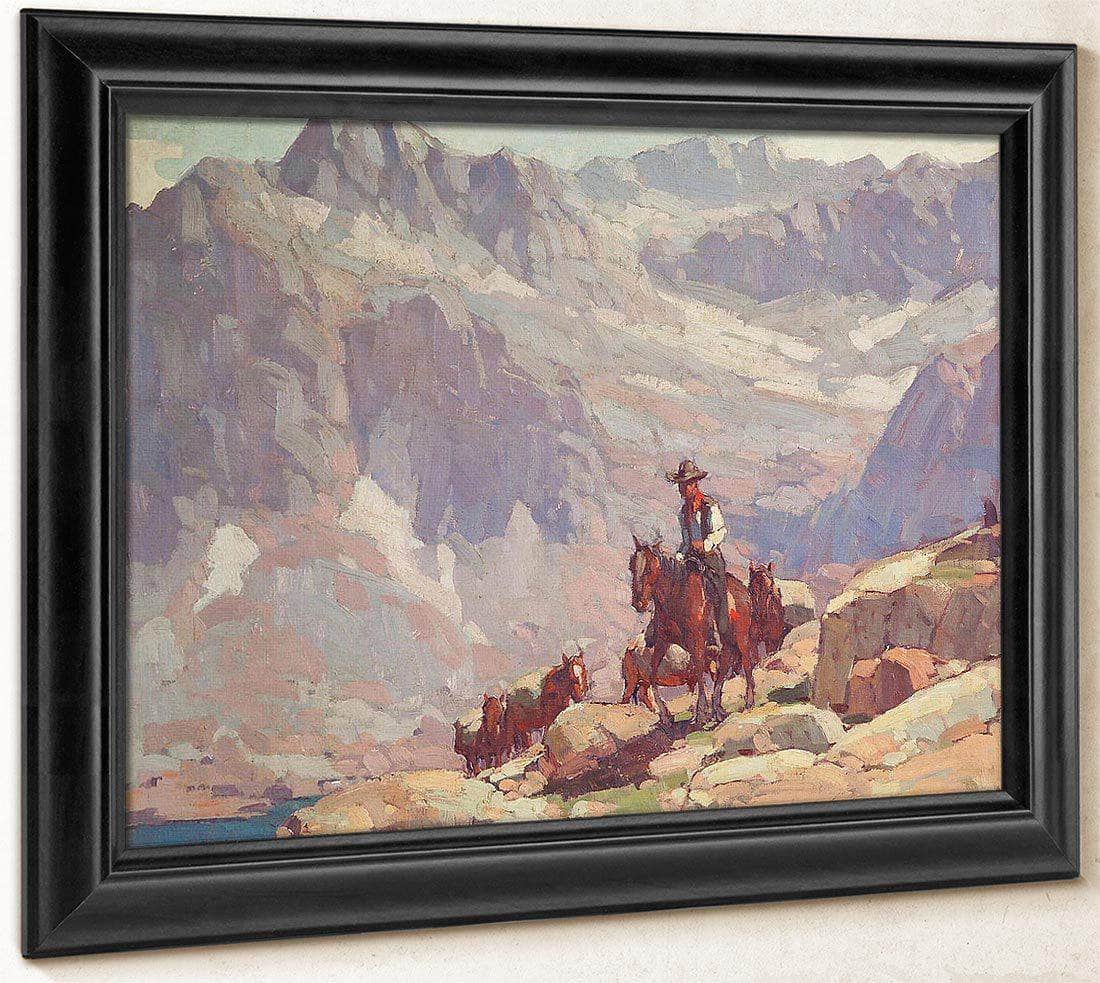 A Lone Rider Leading Pack Horses By A Sierra Lake By Edgar Payne Fine Art Print
