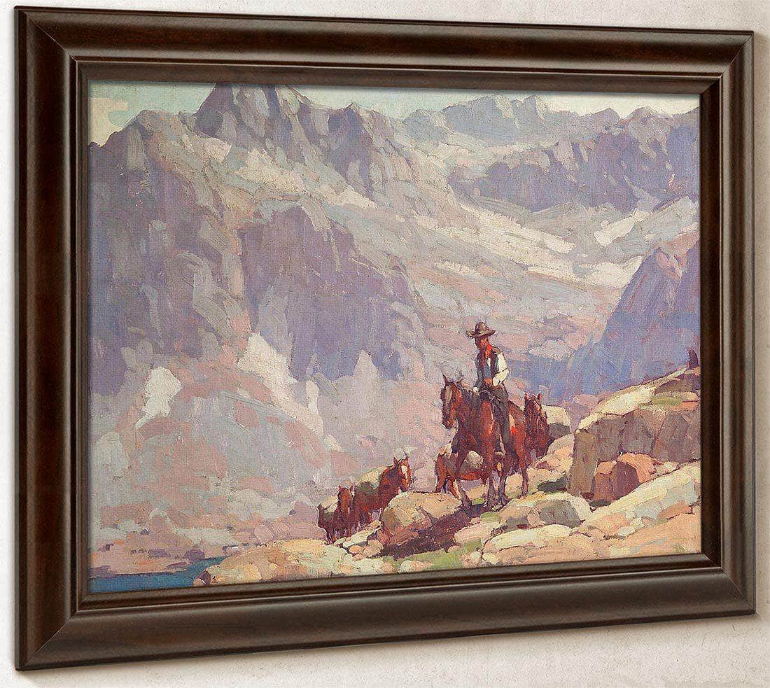 A Lone Rider Leading Pack Horses By A Sierra Lake By Edgar Payne Fine Art Print
