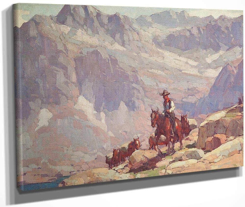 A Lone Rider Leading Pack Horses By A Sierra Lake By Edgar Payne Fine Art Print