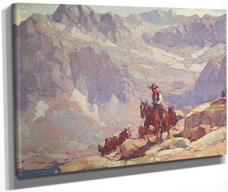 A Lone Rider Leading Pack Horses By A Sierra Lake By Edgar Payne Fine Art Print