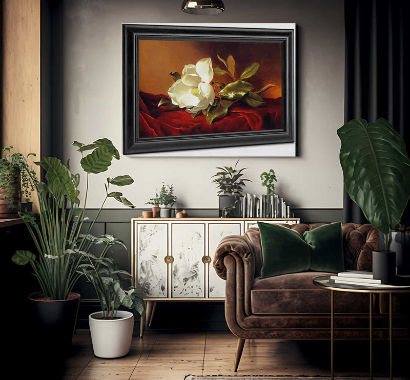 A Magnolia On Red Velvet By Martin Johnson Heade Fine Art Print