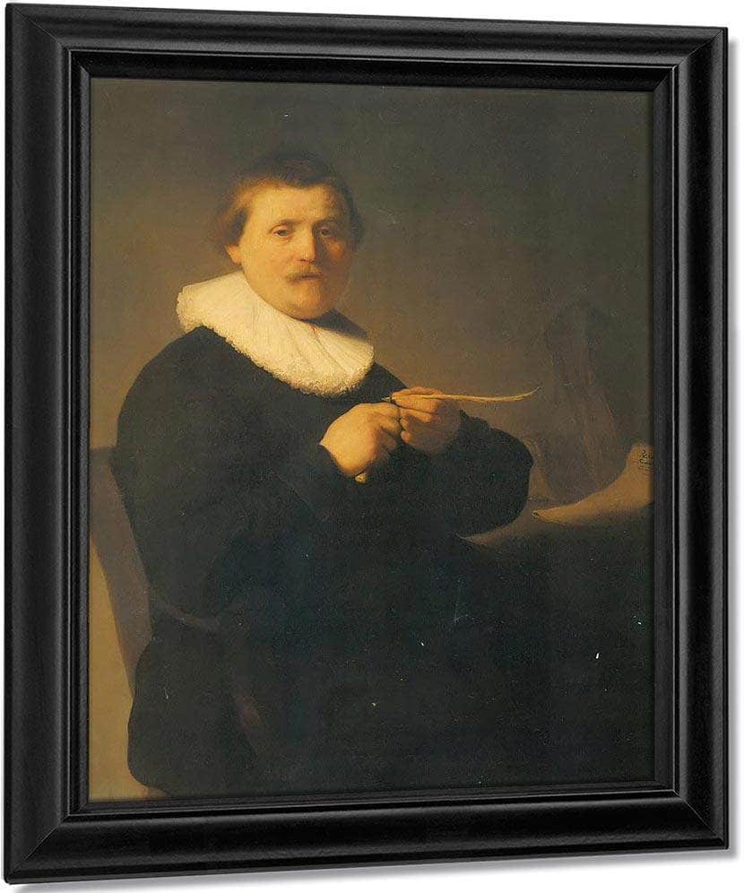 A Man Sharpening A Quill,C By Rembrandt Fine Art Print