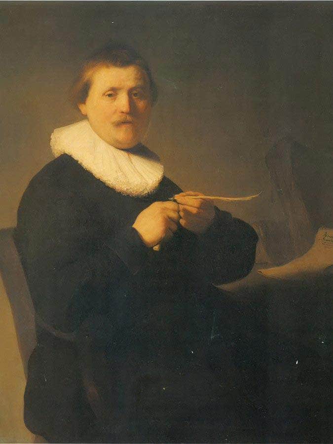 A Man Sharpening A Quill,C By Rembrandt Fine Art Print