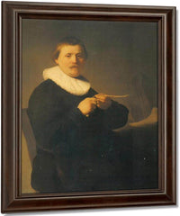 A Man Sharpening A Quill,C By Rembrandt Fine Art Print