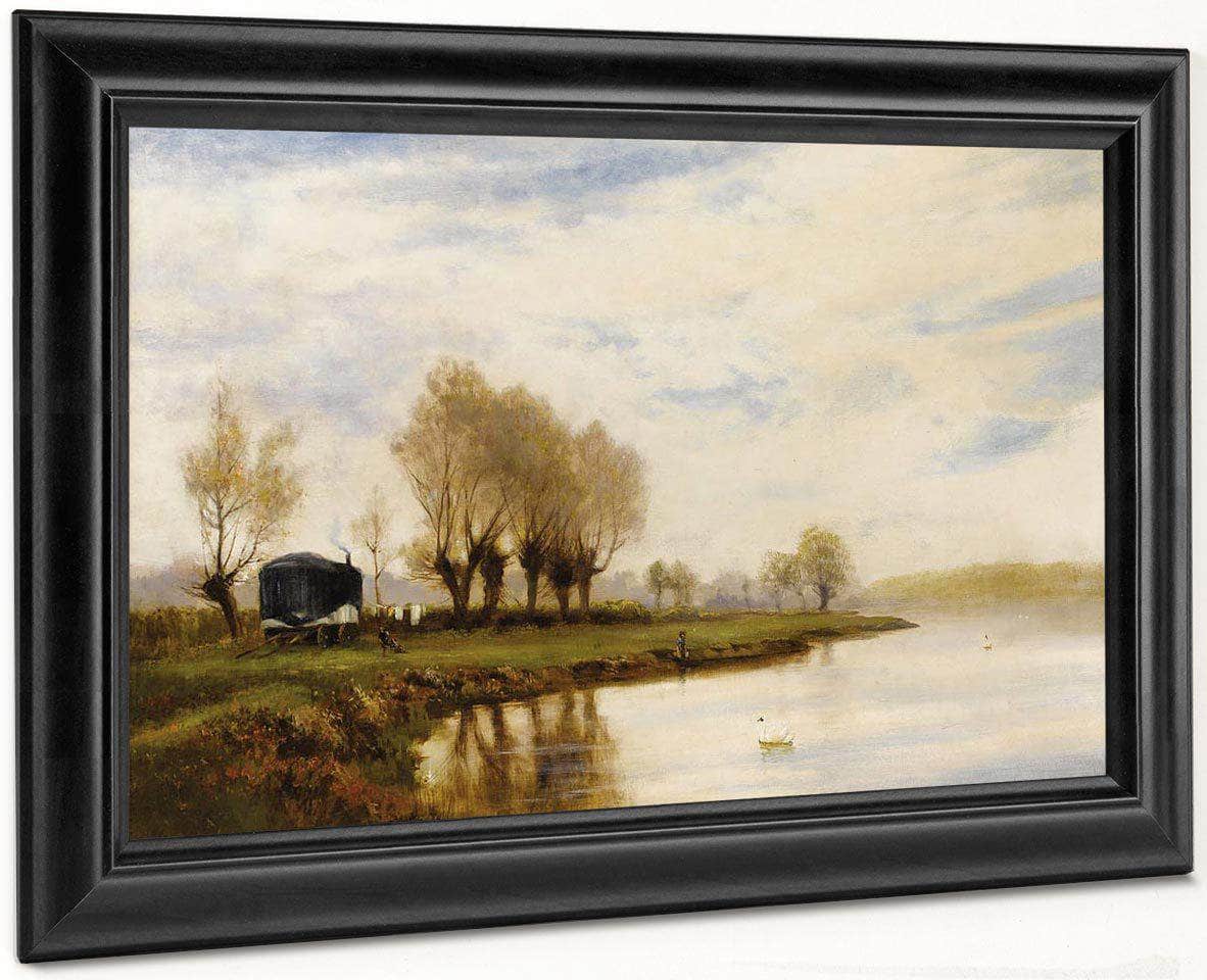 A Misty Morning The Tow Path At Shepperton By Alfred De Breanski Fine Art Print
