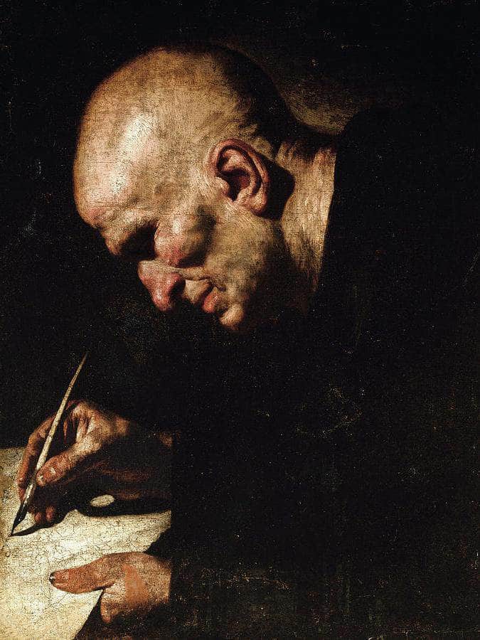 A Monk Scribe By Master Of The Annunciation To The Shepherds Fine Art Print