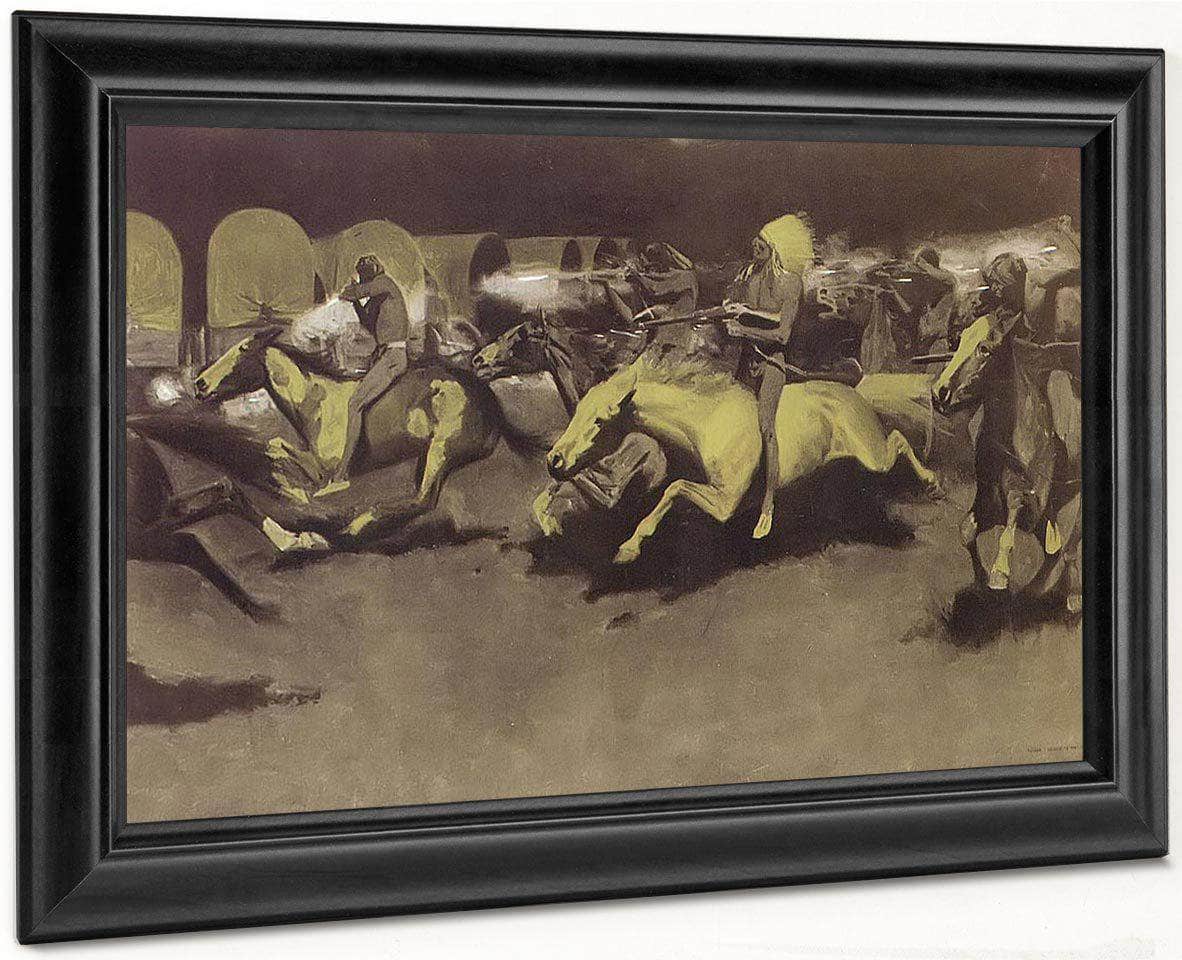 A Night Attack On A Gevernment Wagon Train By Frederic Remington Fine Art Print