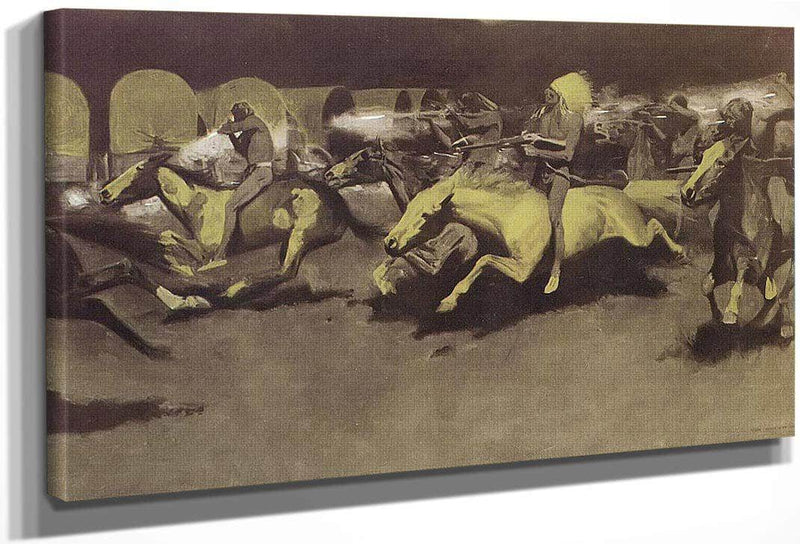 A Night Attack On A Gevernment Wagon Train By Frederic Remington Fine Art Print