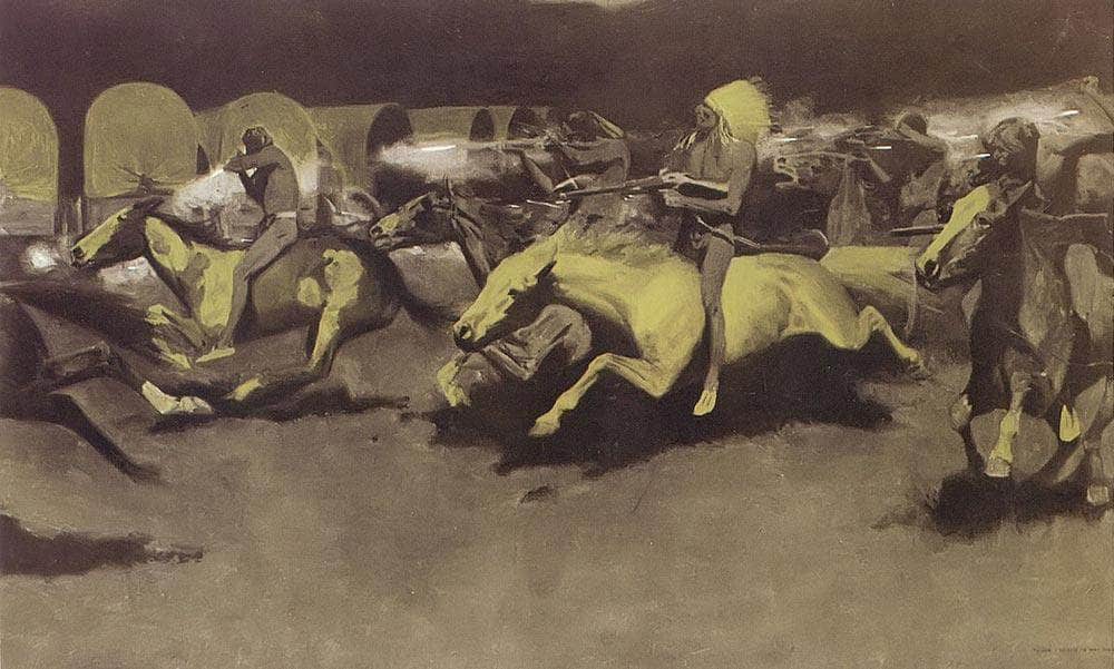 A Night Attack On A Gevernment Wagon Train By Frederic Remington Fine Art Print