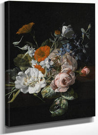 A Nosegay Of Roses Marigolds Larkspur And A Bumblebee 1695 By Rachel Ruysch Fine Art Print