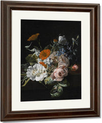 A Nosegay Of Roses Marigolds Larkspur And A Bumblebee 1695 By Rachel Ruysch Fine Art Print