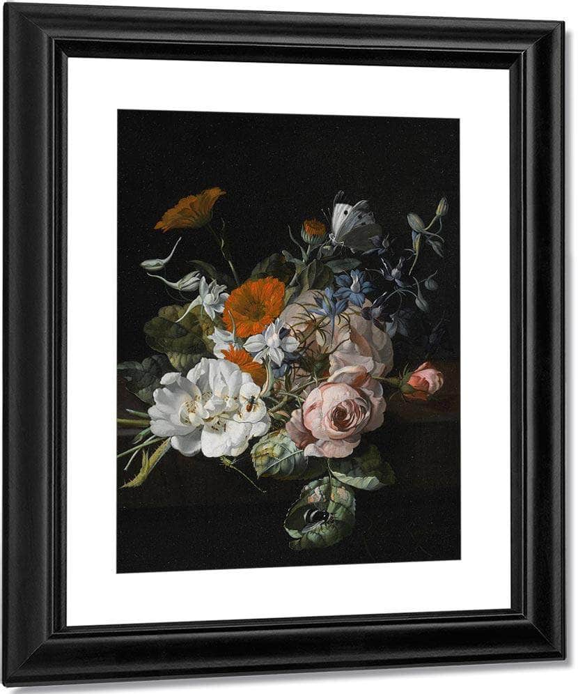 A Nosegay Of Roses Marigolds Larkspur And A Bumblebee 1695 By Rachel Ruysch Fine Art Print