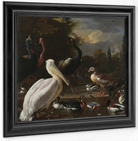A Pelican And Other Birds Near A Pool Aka The Floating Feather By Melchior De Hondecoeter Fine Art Print