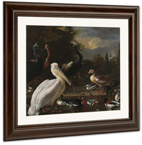 A Pelican And Other Birds Near A Pool Aka The Floating Feather By Melchior De Hondecoeter Fine Art Print