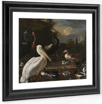 A Pelican And Other Birds Near A Pool Aka The Floating Feather By Melchior De Hondecoeter Fine Art Print