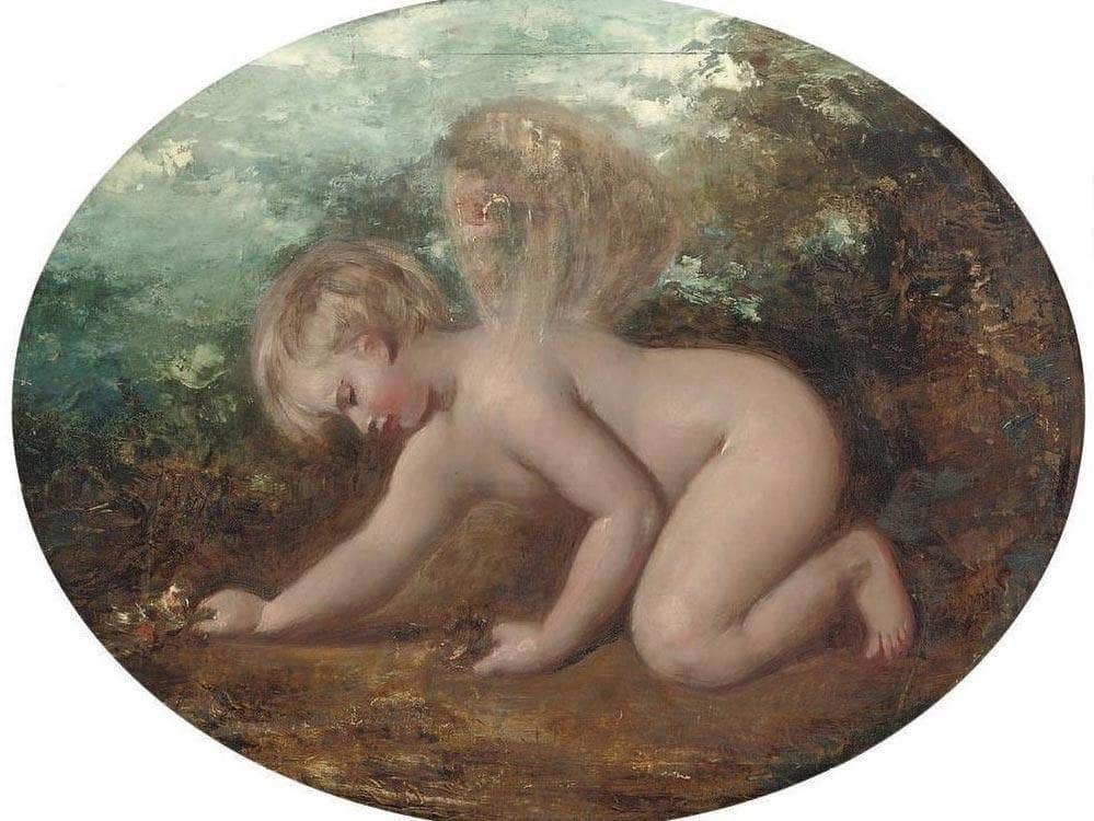 A Putto Collecting Flowers By William Etty Fine Art Print