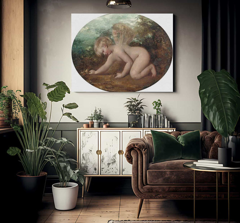 A Putto Collecting Flowers By William Etty Fine Art Print