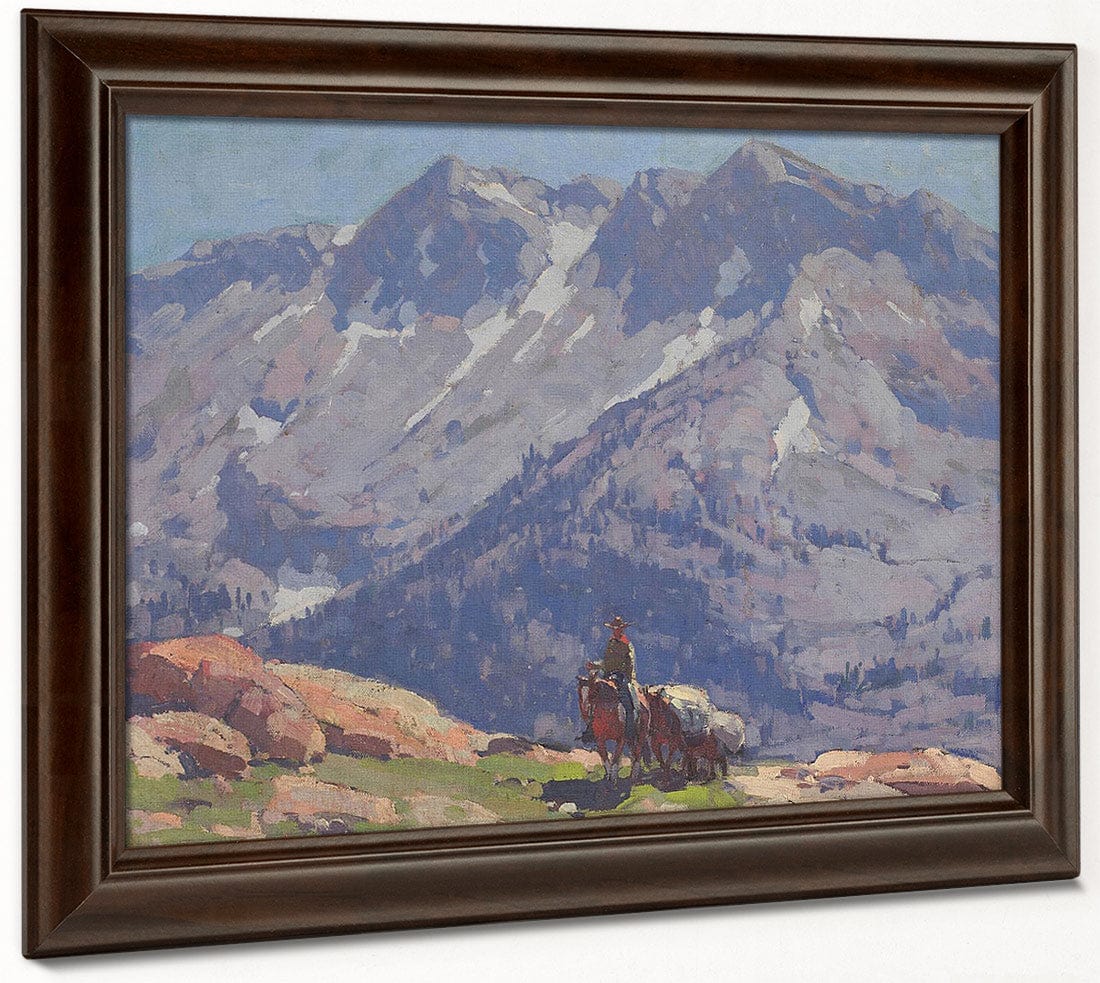 A Rider With Packhorses In The Sierras; A Sierra Lake (Double Sided) By Edgar Payne Fine Art Print