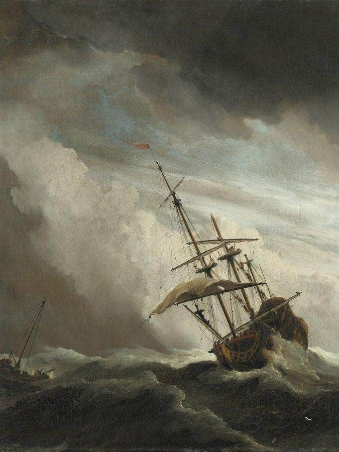 A Ship On The High Seas Caught By A Squall Known As 'The Gust' By Willem Van De Velde Ii Fine Art Print