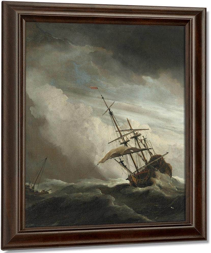 A Ship On The High Seas Caught By A Squall Known As 'The Gust' By Willem Van De Velde Ii Fine Art Print