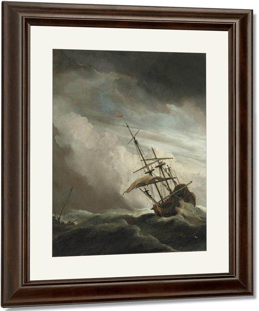 A Ship On The High Seas Caught By A Squall Known As 'The Gust' By Willem Van De Velde Ii Fine Art Print