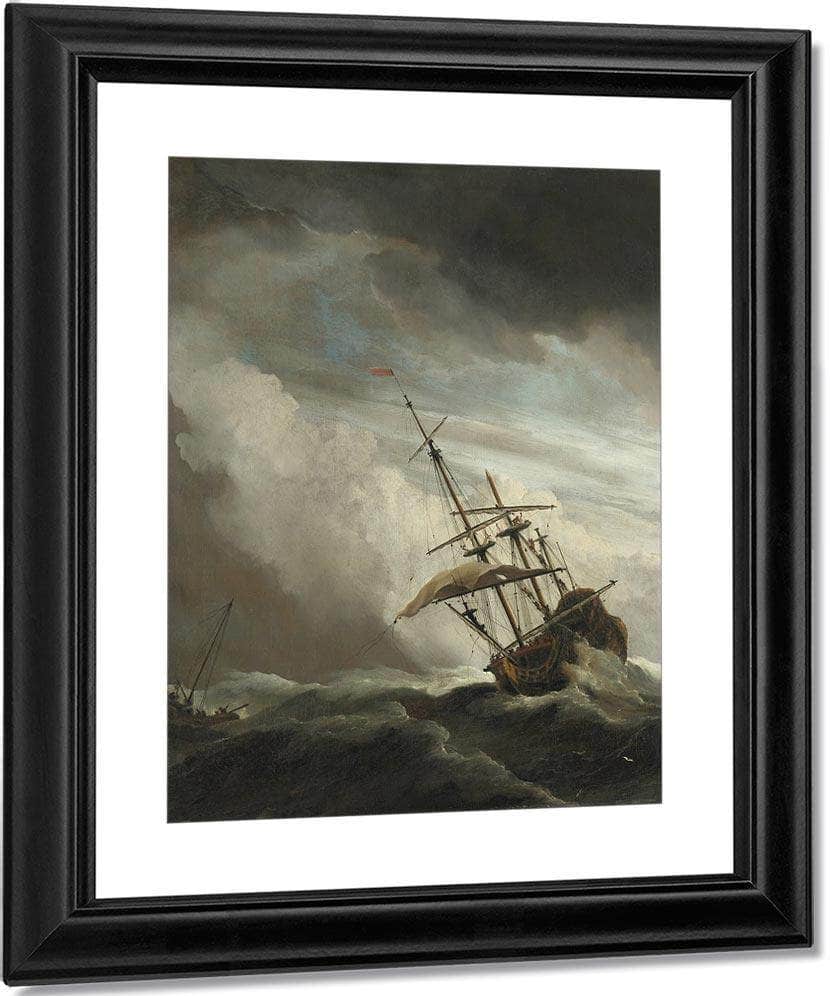 A Ship On The High Seas Caught By A Squall Known As 'The Gust' By Willem Van De Velde Ii Fine Art Print