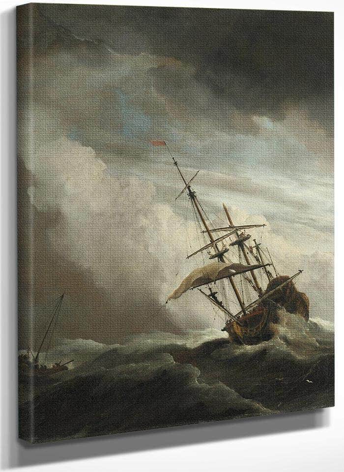 A Ship On The High Seas Caught By A Squall Known As 'The Gust' By Willem Van De Velde Ii Fine Art Print