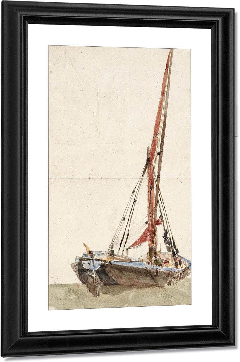 A Ship. Verso Open Landscape By David Cox Fine Art Print