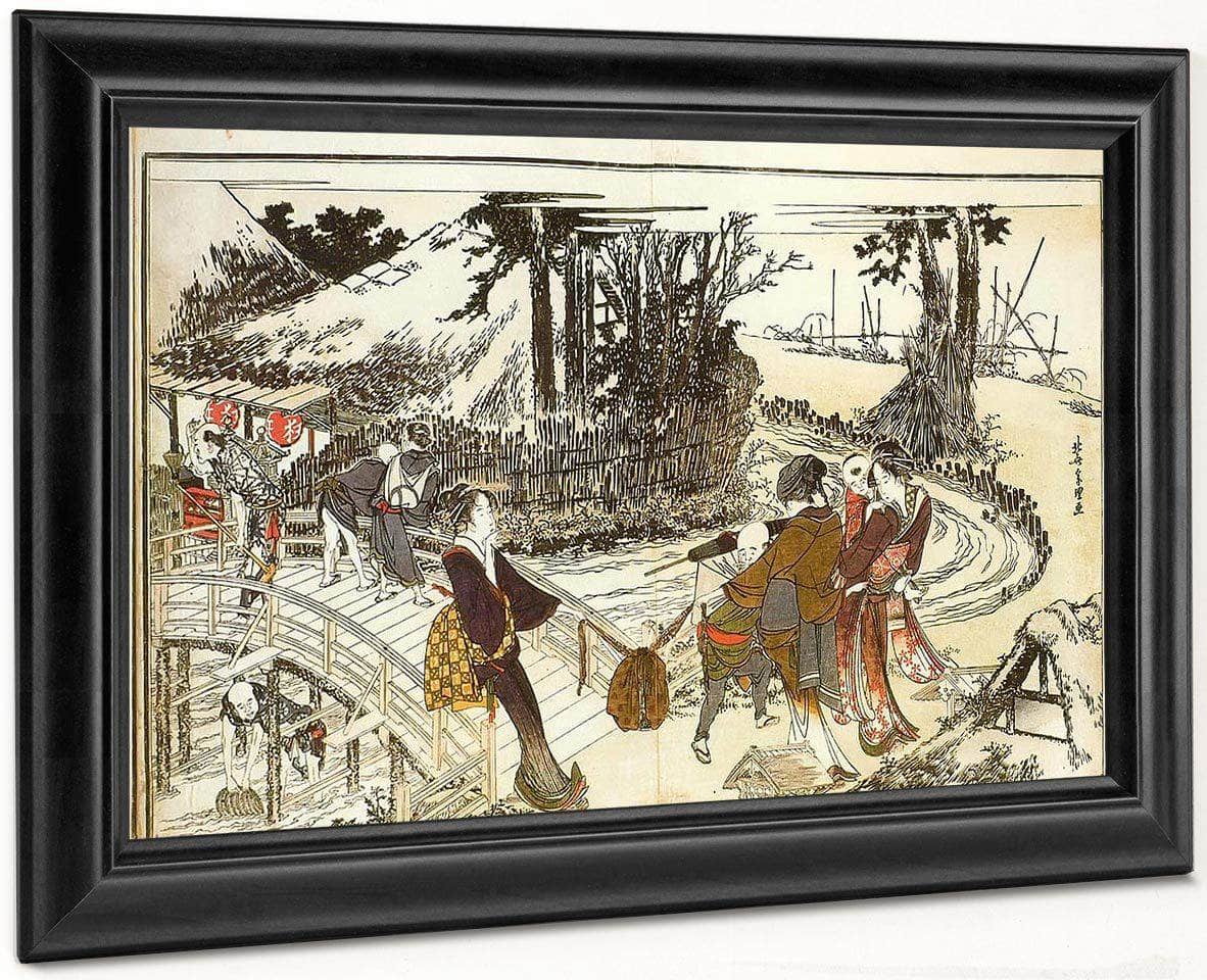 A Village By A Bridge By Hokusai Fine Art Print