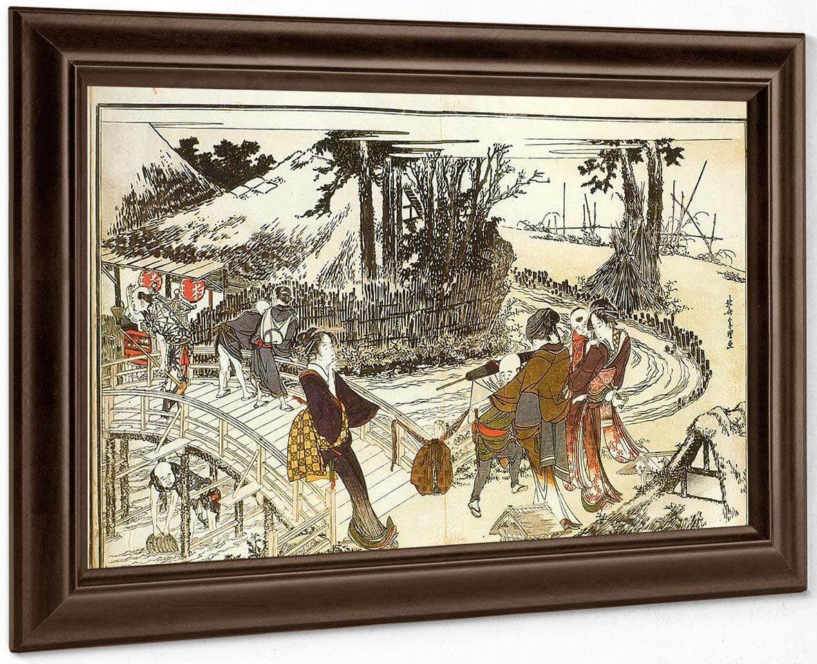 A Village By A Bridge By Hokusai Fine Art Print