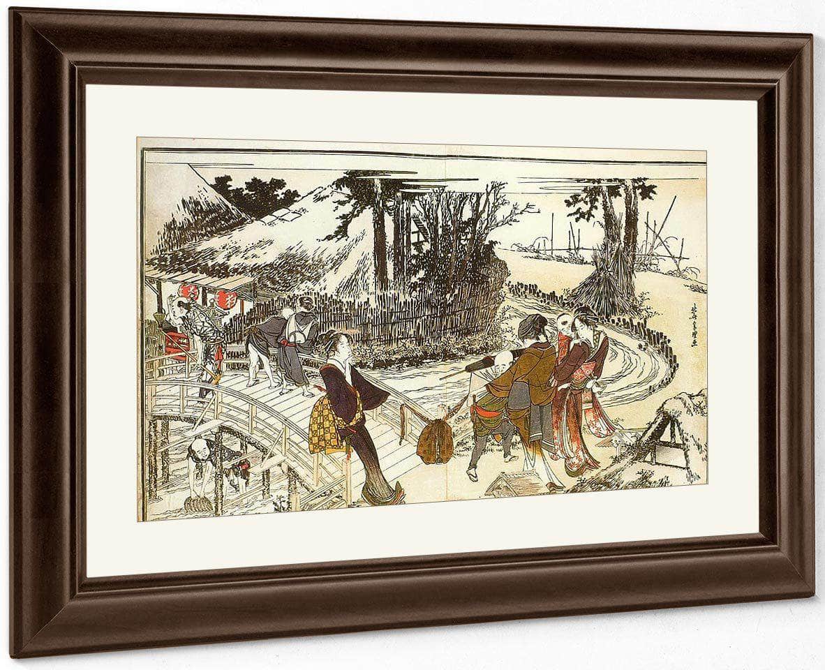 A Village By A Bridge By Hokusai Fine Art Print