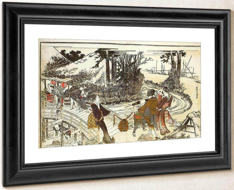 A Village By A Bridge By Hokusai Fine Art Print