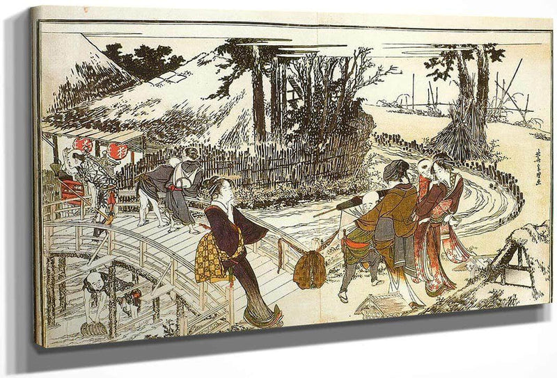 A Village By A Bridge By Hokusai Fine Art Print