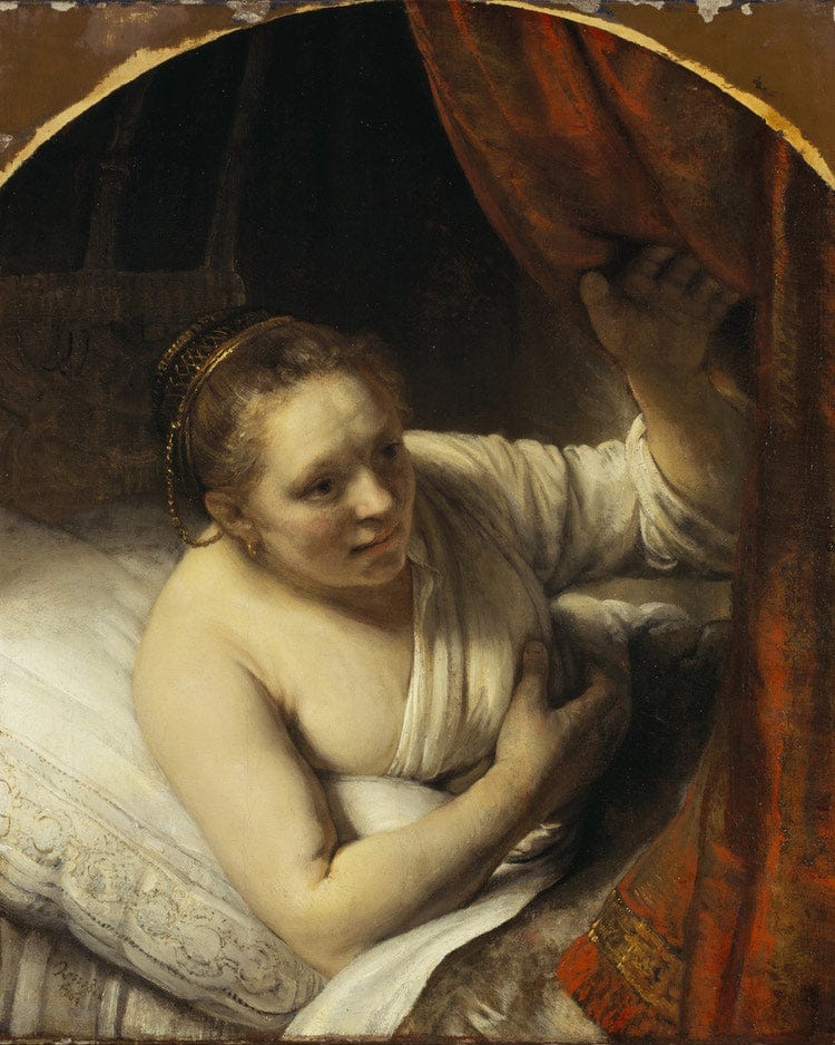 A Woman In Bed By Rembrandt Fine Art Print