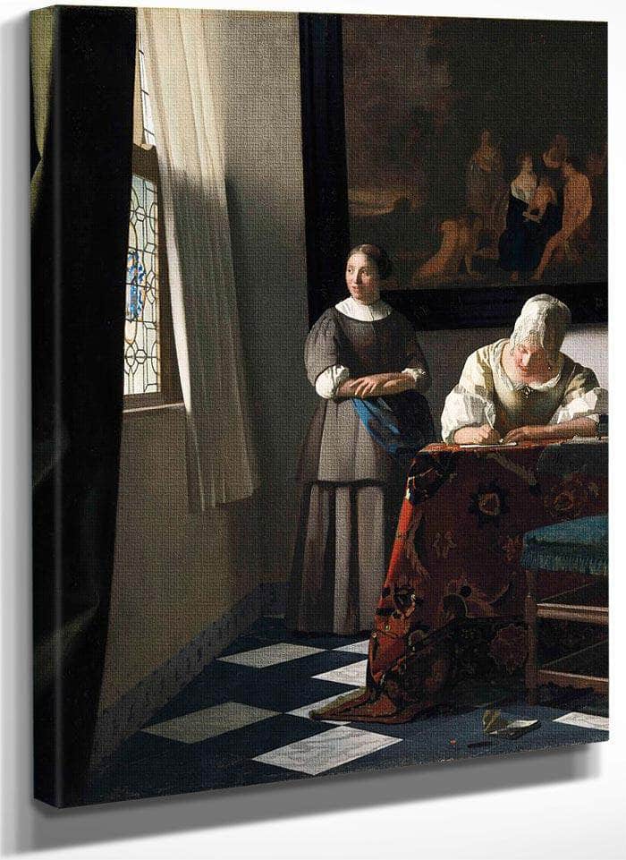 A Woman Writing A Letter With Her Maidservant 1671 By Johannes Vermeer Fine Art Print