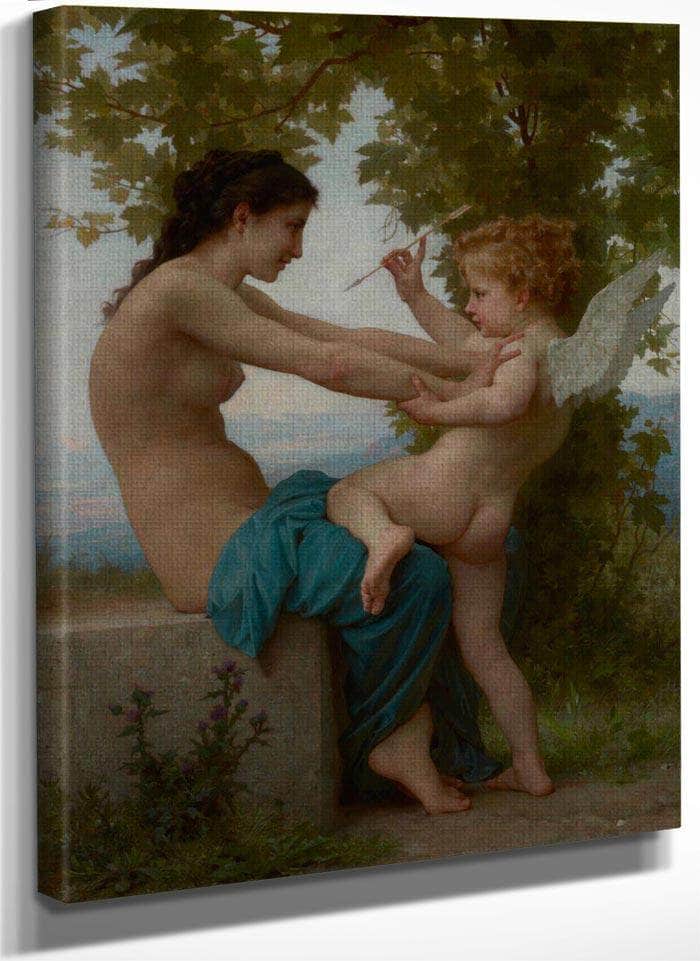 A Young Girl Defending Herself Against Eros  By William Adolphe Bouguereau Fine Art Print