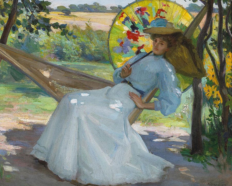 A Young Girl In A Hammock By Studio Of Joseph Kleitsch Fine Art Print