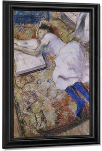 A Young Girl Stretched Out And Looking At An Album By Edgar Degas Fine Art Print