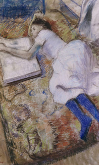 A Young Girl Stretched Out And Looking At An Album By Edgar Degas Fine Art Print
